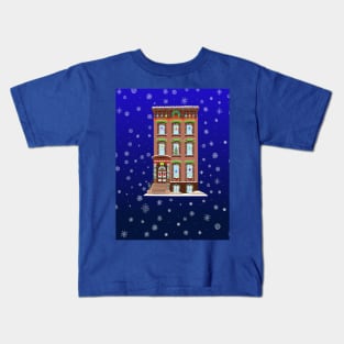 Christmas Decorated Brooklyn Brownstone Kids T-Shirt